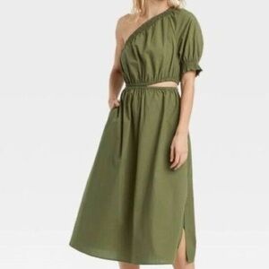 NWT Who What Wear Army Green one shoulder cut-out cotton Dress Size: Small